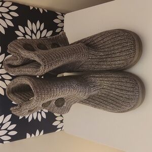 Ugg Cardy Grey Knit Suede Boots Sz 10